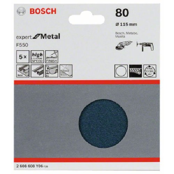 Schleifblatt F550, Expert for Metal, 115 mm, 80, ungelocht, Klett, 5er-Pack Schleifblatt F550, Expert for Metal, 115 mm, 80, ungelocht, Klett, 5er-Pack-Beschreibung lesen