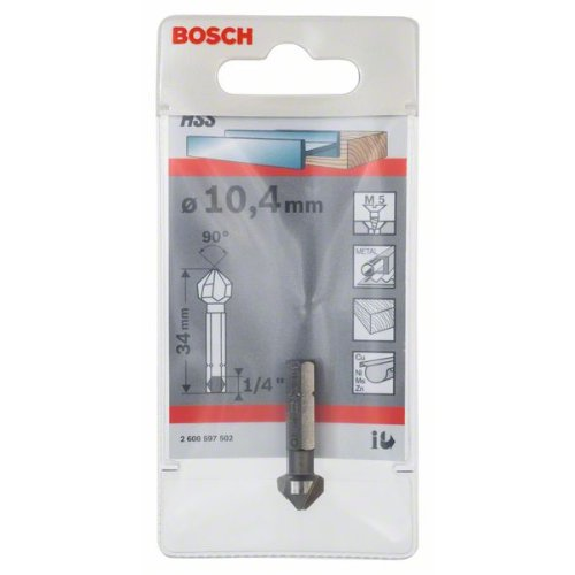 Kegelsenker, 10,4, M 5, 34 mm, 1/4" Kegelsenker, 10,4, M 5, 34 mm, 1/4"-Beschreibung lesen