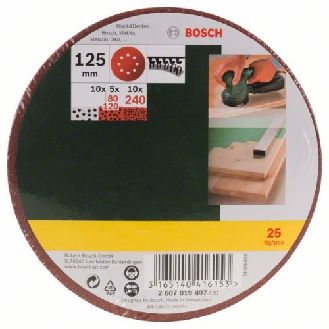 Schleifblatt-Set für Exzenterschleifer, 25-teilig, 8 Löcher, 125 mm, 80 - 240-Beschreibung lesen