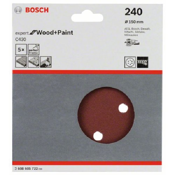 Schleifblatt C430, 150 mm, 240, 6 Löcher, Klett, 5er-Pack Schleifblatt C430, 150 mm, 240, 6 Löcher, Klett, 5er-Pack-Beschreibung lesen