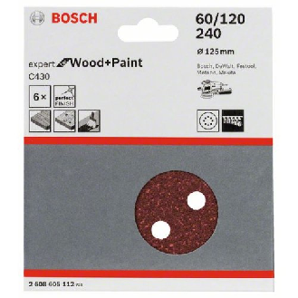 Schleifblatt C430, 125 mm, 60, 120, 240, 8 Löcher, Klett, 6er-Pack-Beschreibung lesen