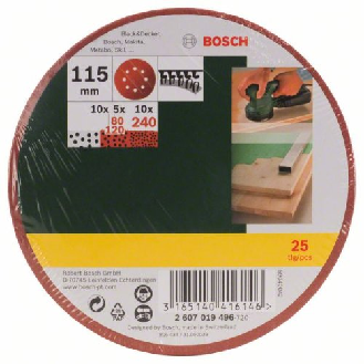 Schleifblatt-Set für Exzenterschleifer, 25-teilig, 8 Löcher, 115 mm, 80 - 240-Beschreibung lesen