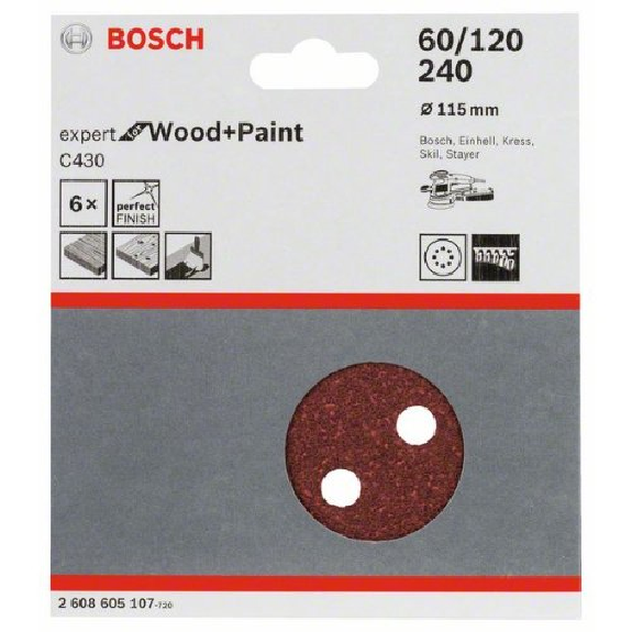 Schleifblatt C430, 115 mm, 60, 120, 240, 8 Löcher, Klett, 6er-Pack Schleifblatt C430, 115 mm, 60, 120, 240, 8 Löcher, Klett, 6er-Pack-Beschreibung lesen