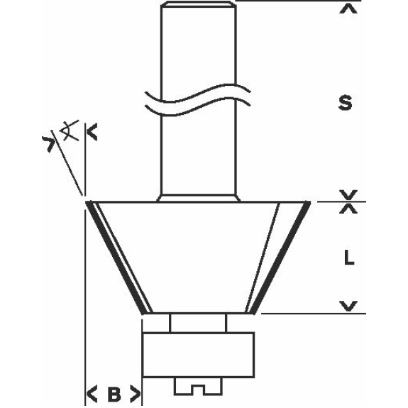 Fase-/Bündigfräser 8 mm, D1 23,7 mm, B 5,5 mm, L 12 mm, G 54 mm, 25°-Beschreibung lesen