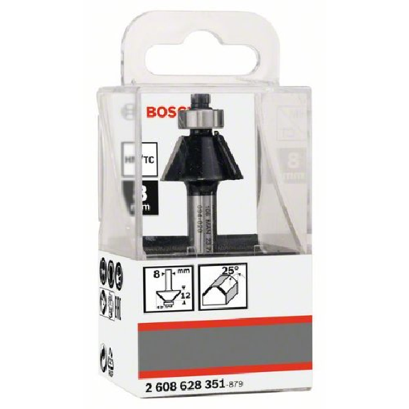 Fase-/Bündigfräser 8 mm, D1 23,7 mm, B 5,5 mm, L 12 mm, G 54 mm, 25°-Beschreibung lesen