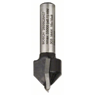 V-Nutfräser Standard for Wood mit 8 mm Schaft, D1 16 mm, L 16 mm, G 45 mm, 90°-Beschreibung lesen