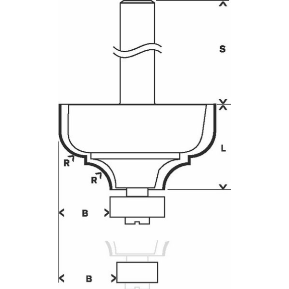Profilfräser C, 8 mm, R1 4,8 mm, B 9,5 mm, L 14 mm, G 57 mm Profilfräser C, 8 mm, R1 4,8 mm, B 9,5 mm, L 14 mm, G 57 mm-Beschreibung lesen