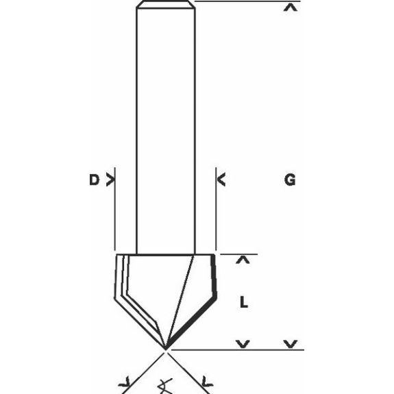 V-Nutfräser Standard for Wood mit 6 mm Schaft, D1 6,35 mm, L 16 mm, G 48 mm, 90°-Beschreibung lesen