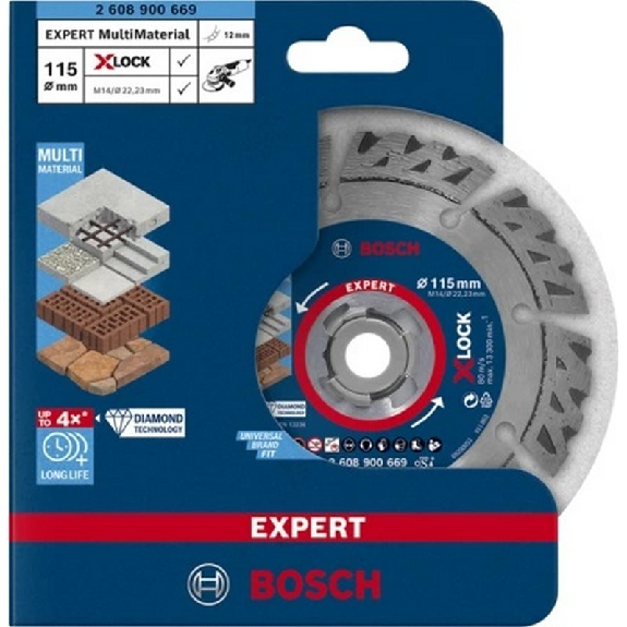 Disco de corte de diamante Expert MultiMaterial X-LOCK de 115 x 22,23 x 2,4 x 12 mm - BOSCH EXPERT 2608900669-Leer más