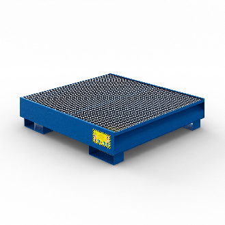 Bac de récupération pour 4 fûts en acier de 200 litres - Bleu-Lire la description