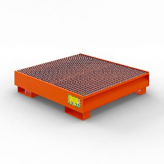 Bac de récupération pour 4 fûts en acier de 200 litres - Orange-Lire la description