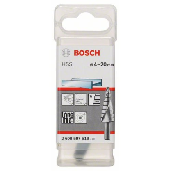 Stufenbohrer HSS, 4 - 20 mm, 8 mm, 70,5 mm, 9 Stufen-Beschreibung lesen