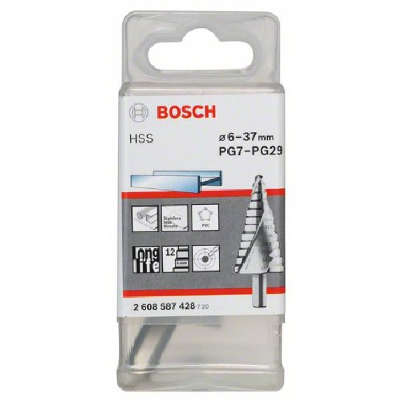 Stufenbohrer HSS, für Kabelverschraubungen, 6 - 37 mm, 10 mm, 93 mm, 12 Stufen-Beschreibung lesen