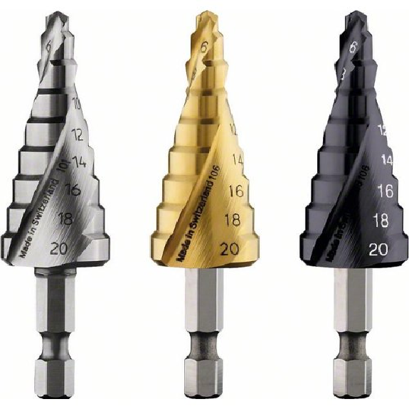 Stufenbohrer HSS-TiN, 4 - 20 mm, 1/4", 70,5 mm, 9 Stufen-Beschreibung lesen
