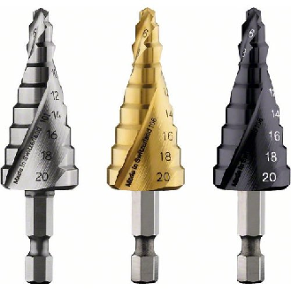 Stufenbohrer HSS-TiN, 4 - 20 mm, 1/4", 70,5 mm, 9 Stufen-Beschreibung lesen