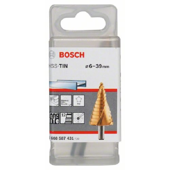 Stufenbohrer HSS-TiN, 6 - 39 mm, 10 mm, 93,5 mm, 12 Stufen-Beschreibung lesen