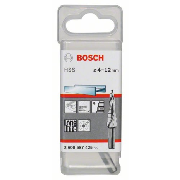 Stufenbohrer HSS, 4 - 12 mm, 6 mm, 66,5 mm, 9 Stufen-Beschreibung lesen