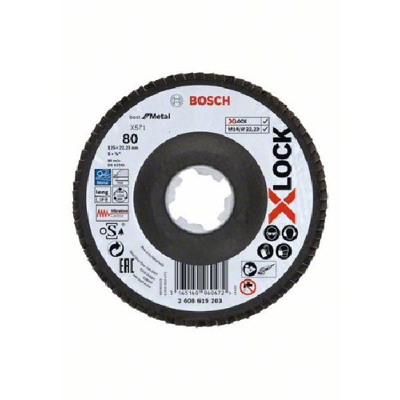 X-LOCK Fächerschleifscheibe BfM, Fibertragplatte, D125 mm, K 80, X571, abgew.-Beschreibung lesen