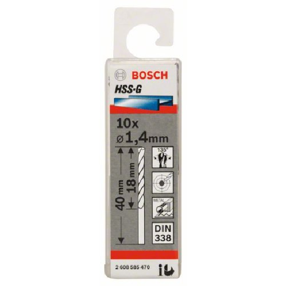 Metallbohrer HSS-G, DIN 338, 1,4 x 18 x 40 mm, 10er-Pack-Beschreibung lesen