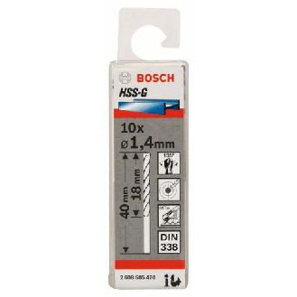 Metallbohrer HSS-G, DIN 338, 1,4 x 18 x 40 mm, 10er-Pack-Beschreibung lesen