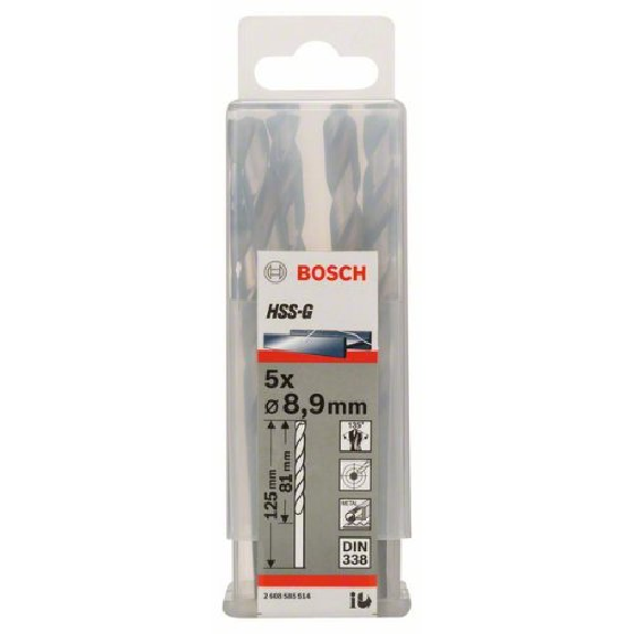 Metallbohrer HSS-G, DIN 338, 8,9 x 81 x 125 mm, 5er-Pack-Beschreibung lesen
