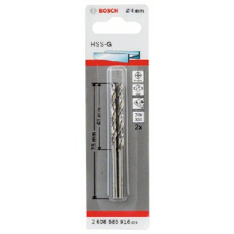 Metallbohrer HSS-G, DIN 338, 4 x 43 x 75 mm, 2er-Pack-Beschreibung lesen