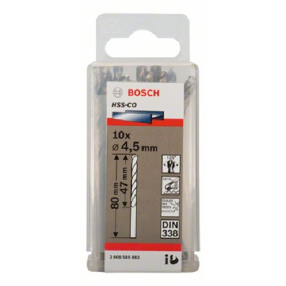 Metallbohrer HSS-Co, DIN 338, 4,5 x 47 x 80 mm, 10er-Pack-Beschreibung lesen