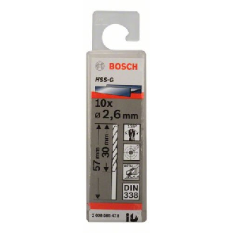 Metallbohrer HSS-G, DIN 338, 2,6 x 30 x 57 mm, 10er-Pack-Beschreibung lesen