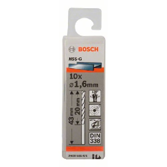 Metallbohrer HSS-G, DIN 338, 1,6 x 20 x 43 mm, 10er-Pack-Beschreibung lesen