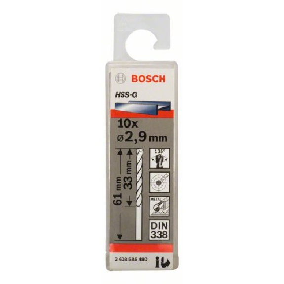 Metallbohrer HSS-G, DIN 338, 2,9 x 33 x 61 mm, 10er-Pack-Beschreibung lesen