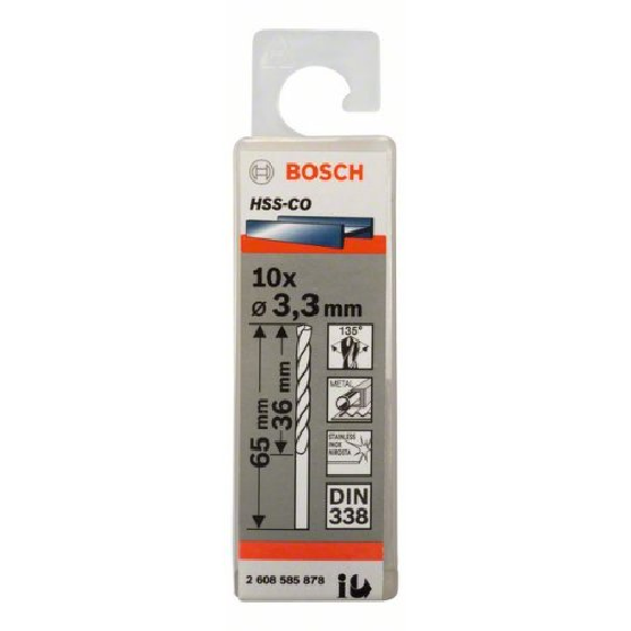 Metallbohrer HSS-Co, DIN 338, 3,3 x 36 x 65 mm, 10er-Pack-Beschreibung lesen