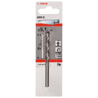 Metallbohrer HSS-G, DIN 338, 5,1 x 52 x 86 mm, 1er-Pack-Beschreibung lesen