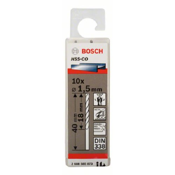Metallbohrer HSS-Co, DIN 338, 1,5 x 18 x 40 mm, 10er-Pack Metallbohrer HSS-Co, DIN 338, 1,5 x 18 x 40 mm, 10er-Pack-Beschreibung lesen