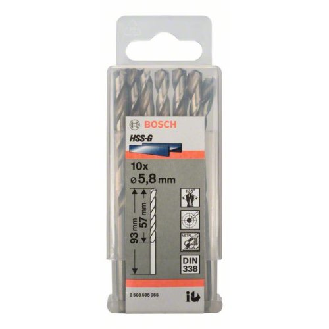 Metallbohrer HSS-G, DIN 338, 5,8 x 57 x 83 mm, 10er-Pack-Beschreibung lesen