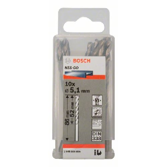 Metallbohrer HSS-Co, DIN 338, 5,1 x 52 x 86 mm, 10er-Pack-Beschreibung lesen