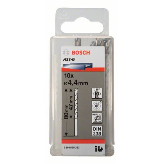 Metallbohrer HSS-G, DIN 338, 4,4 x 47 x 80 mm, 10er-Pack-Beschreibung lesen