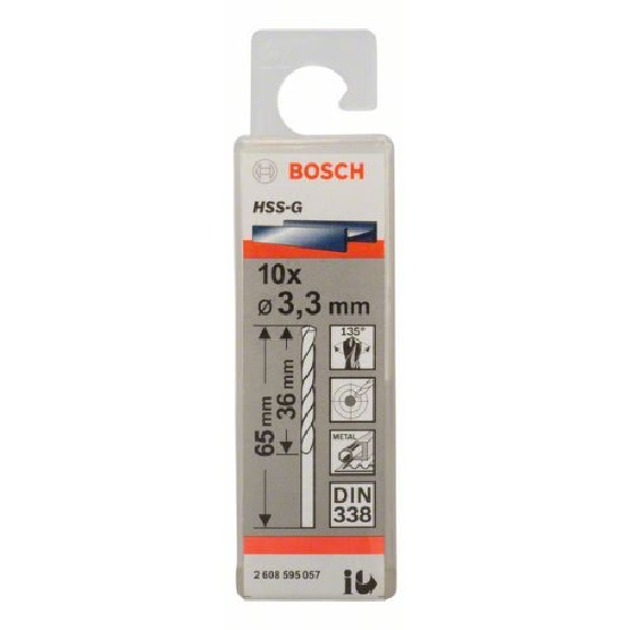 Metallbohrer HSS-G, DIN 338, 3,3 x 36 x 65 mm, 10er-Pack-Beschreibung lesen