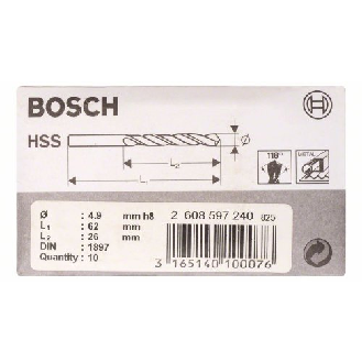 Karosseriebohrer HSS-R, DIN 1897, 4,9 x 26 x 62 mm-Beschreibung lesen