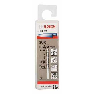Metallbohrer HSS-Co, DIN 338, 2,5 x 30 x 57 mm, 10er-Pack-Beschreibung lesen