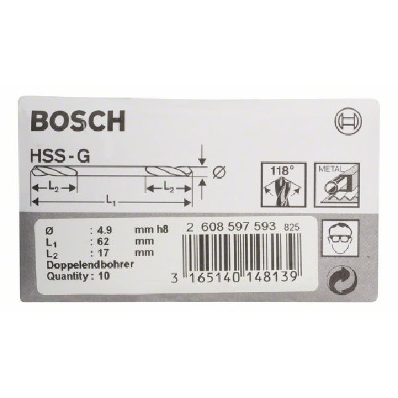 Doppelendbohrer HSS-G, 4,9 x 17 x 62 mm, 10er-Pack-Beschreibung lesen