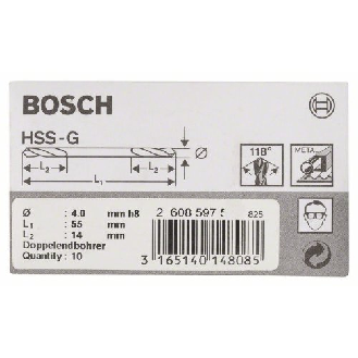 Doppelendbohrer HSS-G, 4 x 14 x 55 mm, 10er-Pack-Beschreibung lesen