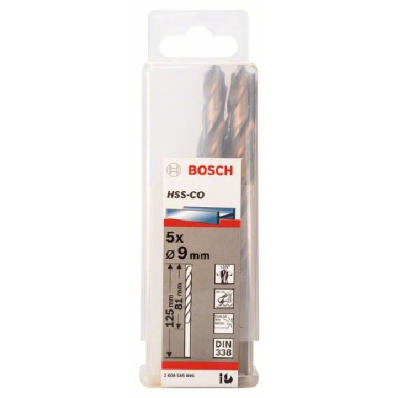Metallbohrer HSS-Co, DIN 338, 9 x 81 x 125 mm, 5er-Pack-Beschreibung lesen