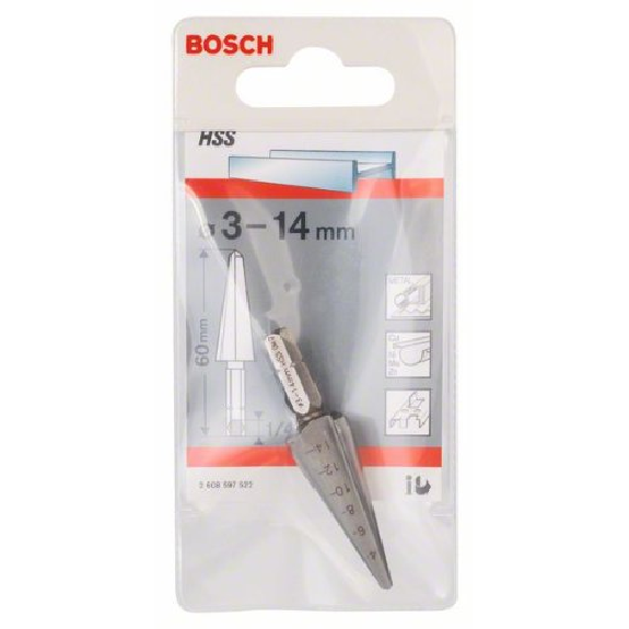 Blechschälbohrer HSS, Sechskantschaft, 3 - 14 mm, 60 mm, 1/4"-Beschreibung lesen