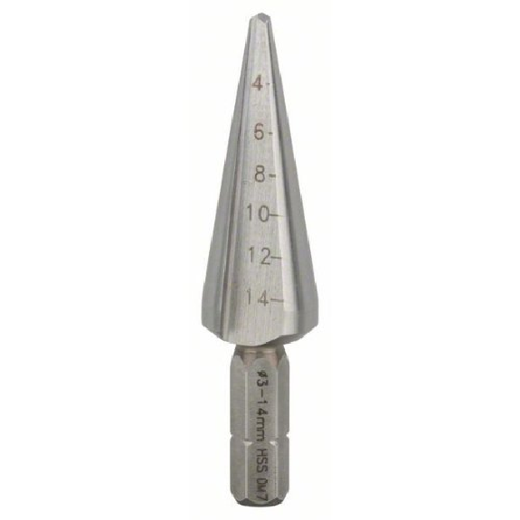 Blechschälbohrer HSS, Sechskantschaft, 3 - 14 mm, 60 mm, 1/4"-Beschreibung lesen