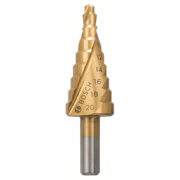 Stufenbohrer HSS-TiN, 4 - 20 mm, 8 mm, 75 mm, 9 Stufen-Beschreibung lesen