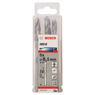 Metallbohrer HSS-G, DIN 338, 8,1 x 75 x 117 mm, 5er-Pack-Beschreibung lesen