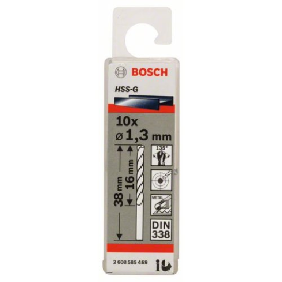 Metallbohrer HSS-G, DIN 338, 1,3 x 16 x 38 mm, 10er-Pack-Beschreibung lesen