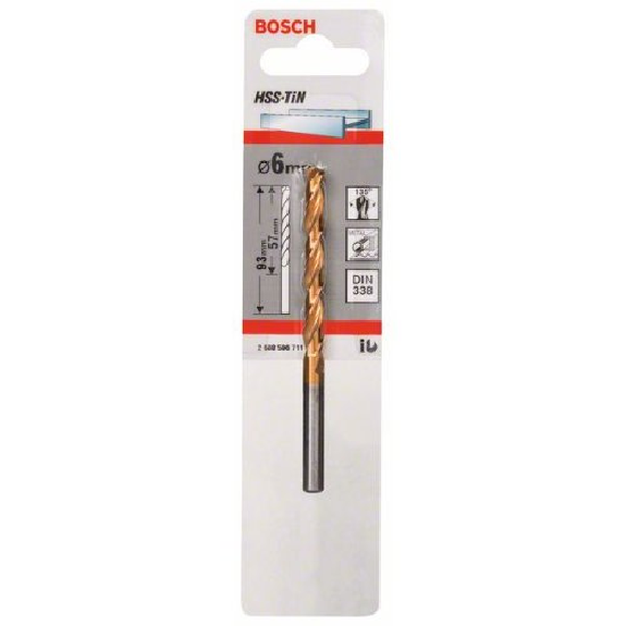 Metallbohrer HSS-TiN, DIN 338, 6 x 57 x 93 mm-Beschreibung lesen