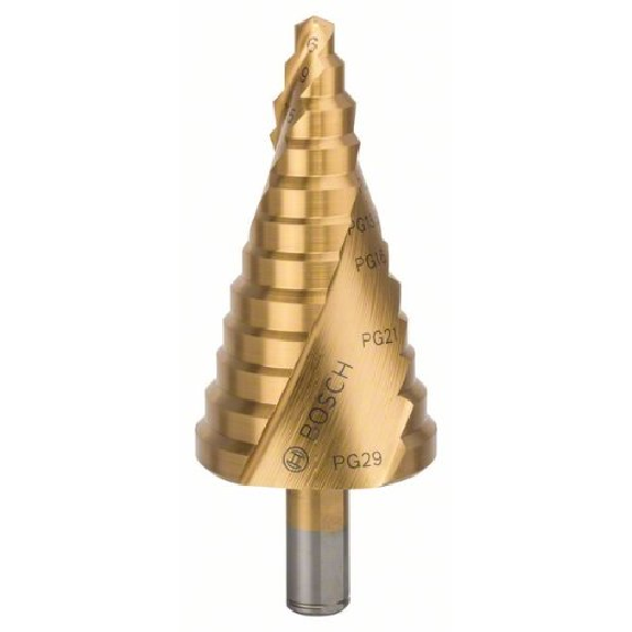 Stufenbohrer HSS-TiN, für Kabelverschraubung, 6 - 37 mm, 10 mm, 93 mm, 12 Stufen-Beschreibung lesen