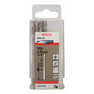 Metallbohrer HSS-Co, DIN 338, 5 x 52 x 86 mm, 10er-Pack-Beschreibung lesen